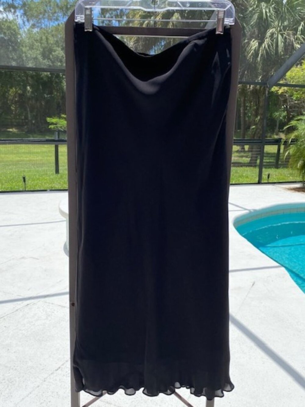 Ann Taylor Women's Black Silk Maxi Skirt Lined Side Zip Size 10